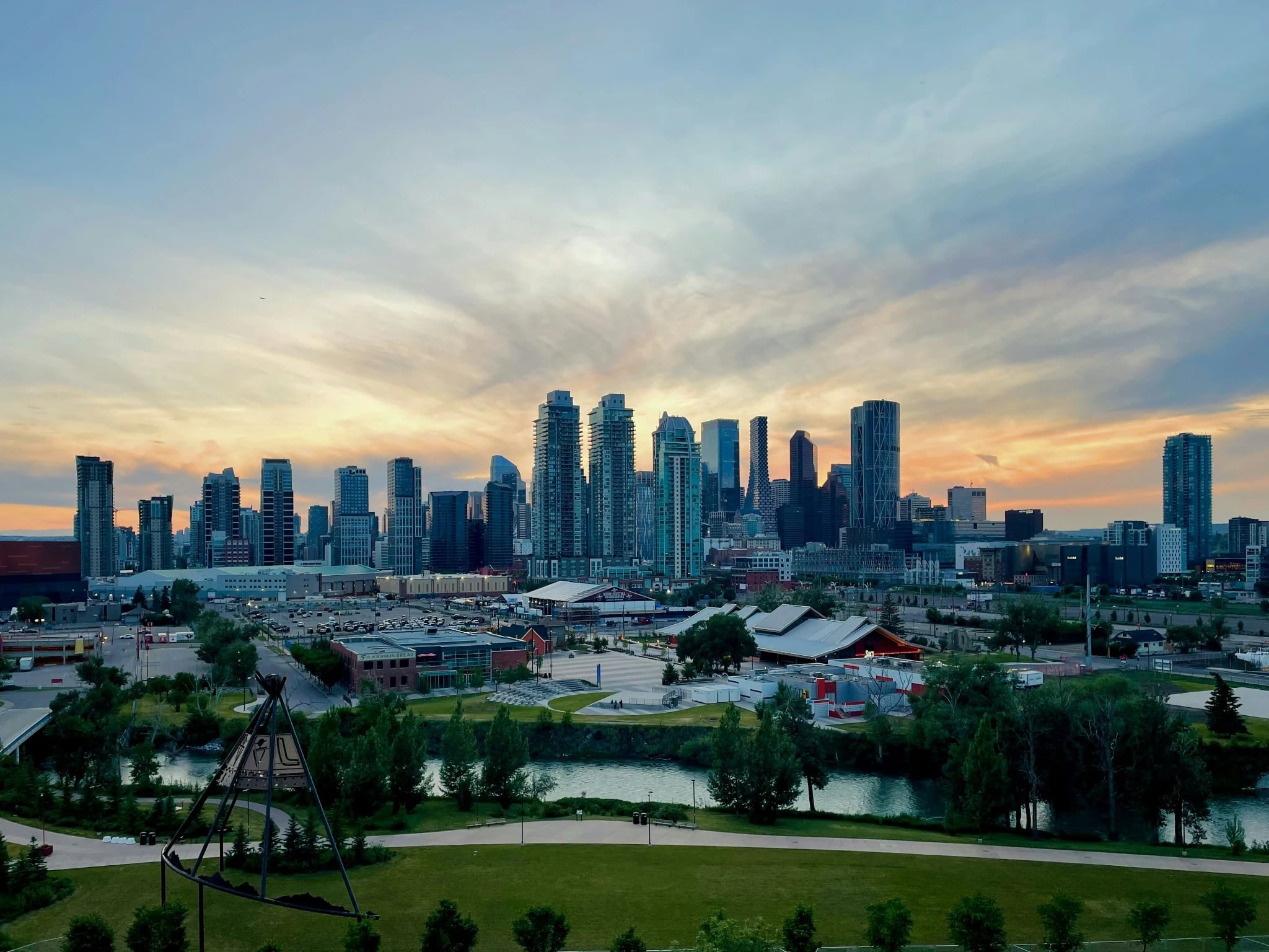 Calgary skyline at sunset